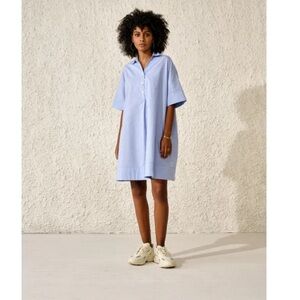 Bellerose Atelier Collared Cotton Shirt Dress Sky Baby Blue Women Tall Size S/M
